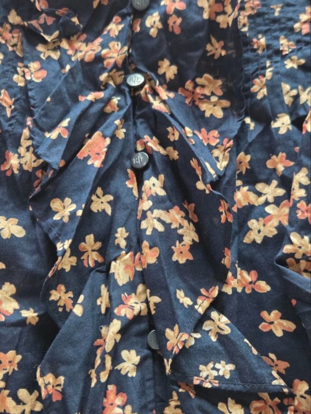 $145 Lauren Ralph Lauren Floral Cotton Voile Puff-Sleeve Blouse Navy Size XL - Picture 9 of 13